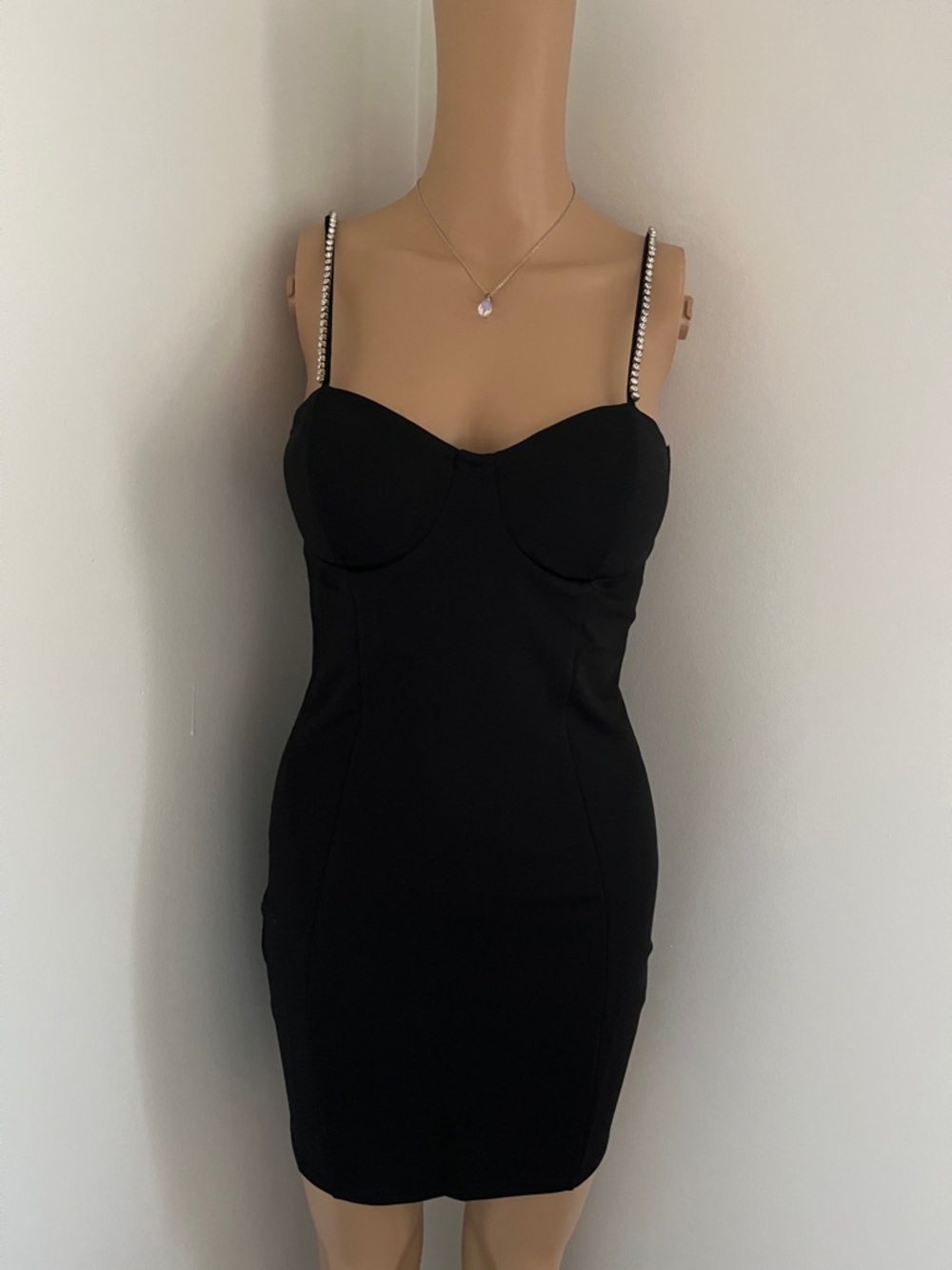 Fashion Nova Black Rhinestone-Strap Bodycon Mini Dress